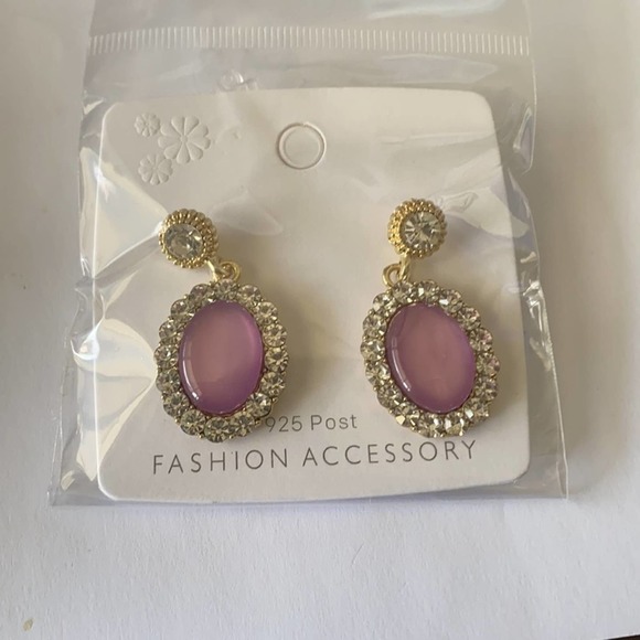 Regal Pink & Rhinestone Oval Drop Earrings - Picture 5 of 7